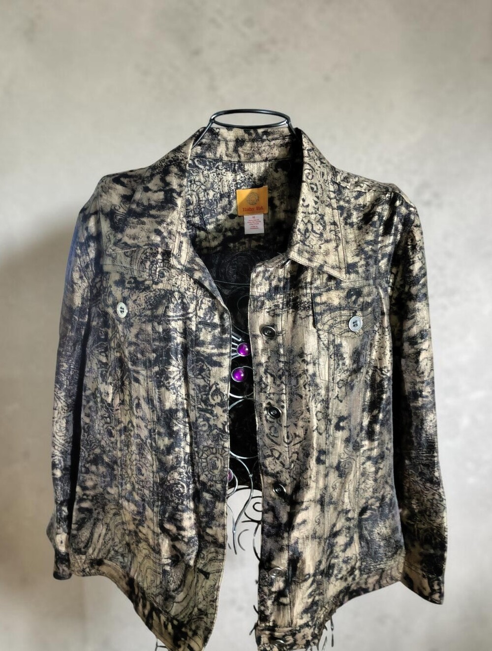 Ruby Rd. Women's Printed Button-Front Jacket in Black and Cream Size 12